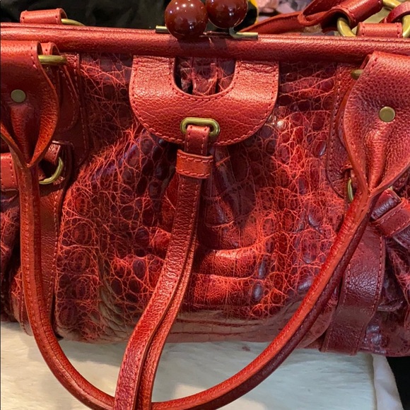 LOCKHART red embossed leather large satchel new! - Picture 14 of 16